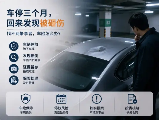 出差三个月没动车，回来发现车顶被砸出一个坑：找不到肇事者，车险还能怎么处理？