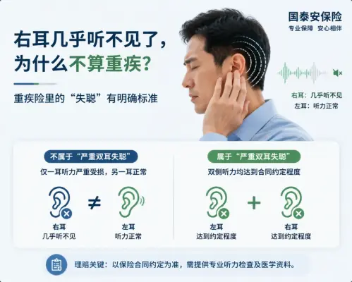 右耳几乎完全听不见了，左耳却正常，重疾险里的“失聪”到底怎么算？