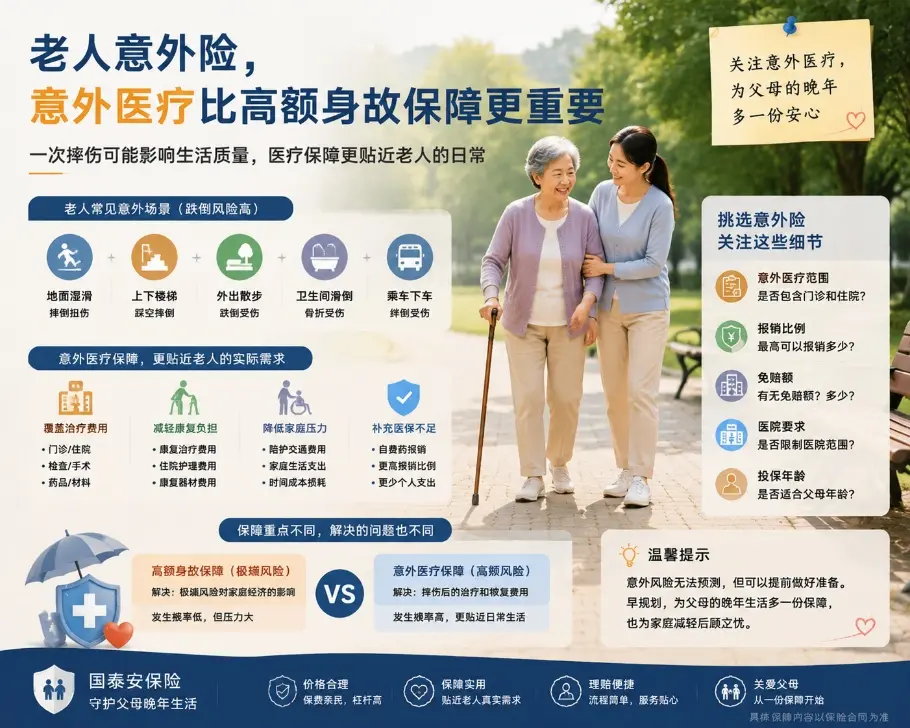 老人买意外险，为什么“摔伤医疗”可能比高额身故保障更重要？(图1)